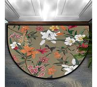 Bioputty Paillasson moderne avec demi-cercle - Motif floral printanier - Antidérapant - Demi-lune - Absorbant - Pour intérieur et extérieur - Pour cuisine, chambre à coucher - Décoration d'intérieur -