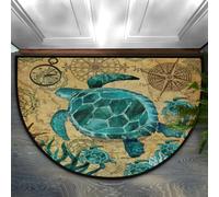 Bioputty Tapis de porte demi-rond motif tortue de mer tropicale, animaux de l'océan, intérieur et extérieur, lavable, tapis de sol pour entrée, maison, cuisine, patio