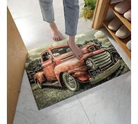 Bioputty Tapis de porte d'entrée de voiture antique américain, tapis de bienvenue, rétro rouge, tapis de bain absorbant, antidérapant et durable, tapis d'entrée pour intérieur, cuisine, chambre à