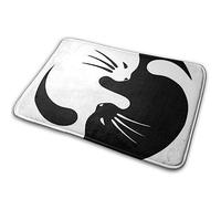 Bioputty Tapis de salle de bain, doux, de qualité supérieure, résistant à la saleté, super absorption d'eau, en peluche pour porte d'entrée, cuisine, salle douche, chat endormi, noir et blanc, 40,6 x