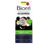Biore MASQUE AUTO-CHAUFFANT 1 MINUTE CHRONO AU CHARBON - se réchauffe au contact de l'eau pour purifier les pores en 1 minute - 4 sachets à usage unique