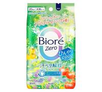 Biore Zero Lingettes rafraîchissantes pour le visage et le corps, parfum matinal brillant, 20 grandes feuilles, soin déodorant pour la sueur, l'huile et la peau collante, fabriquées au Japon