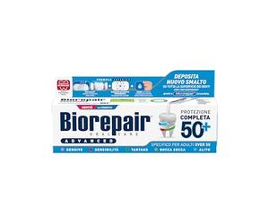 Biorepair, Advanced Lot de 3 dentifrices de protection complète 50+ pour adultes Over 50 avec MicroRepair, probiotiques et extraits d'antioxydants, sans fluorure, 3 x 75 ml