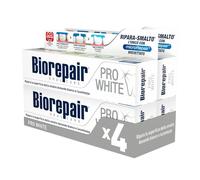 Biorepair, Dentifrice Pro White, 4 paquets de 60 ml, dentifrice blanchissant avec technologie polymère PVP, réparation émail et dents pour dents blanches et brillantes, sans fluor