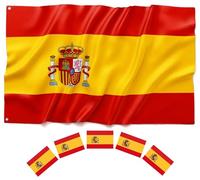 BIORYC® (1 U.) Grand Drapeau Espagne 150x90 cm. Pavillon Espagnol Extérieur Polyester 110g/m² Renforcé. 2 Œillets Métalliques pour Mât et Balcon. Résistant aux UV et Intempéries. Supporter Sport