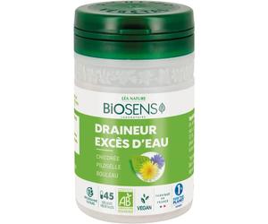 Biosens - Gélule végétale Draineur Excès d'eau - Chicorée, Piloselle et Bouleau - Certifié Bio AB Vegan - Fabriqué en France - Programme de 15 jours - 45 gélules