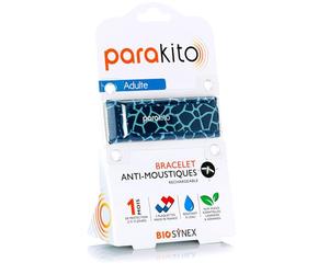 BIOSYNEX - PARAKITO - Bracelet Anti-Moustiques Rechargeable - 2 Recharges Incluses - 1 Mois d'Utilisation - Sans DEET - Motif Girafe Bleu - Taille Adulte