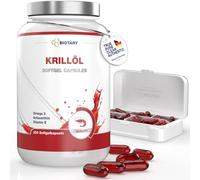 BIOTARY Huile de krill 200 capsules de gel mou 1040 mg Hautement dosé 400 mg Phospholipides / 50 mg Choline pilulier inclus Oméga 3 Astaxanthine Vitamine E Testé en laboratoire Stock de 6-7 mois