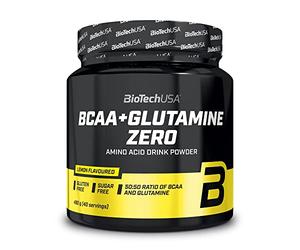 BioTechUSA BCA Glutamine Zero | Acides aminés ramifiés & L-glutamine 1:1 | Leucine, isoleucine & valine | Sans sucres ni gluten | Végan | Avant, pendant, après l'effort | 480 g | Citron