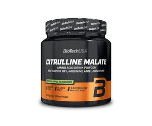 BioTechUSA Citrulline Malate | Poudre de L-citrulline & acide malique 1:1 | 3 g de principe actif par dose | Dosage libre en pré-entraînement | Végan, sans sucres ni gluten | 300 g | Pomme Verte