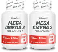 BioTechUSA Mega Omega 3 Softgel Capsules | 70% EPA et DHA | Santé normale du cerveau et du cœur | Vitamine E ajoutée, 90 capsules (Lot de 2)