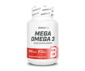 BioTechUSA Mega Omega 3 Softgel Capsules | 70% EPA et DHA | Santé normale du cerveau et du cœur | Vitamine E ajoutée, 90 capsules