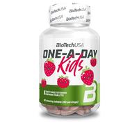BioTechUSA One-A-Day Kids | Complément alimentaire multivitaminé aromatisé | Comprimé à croquer | Avec minéraux et édulcorant | A partir de 10 ans | 90 comprimés, Fraise-framboise
