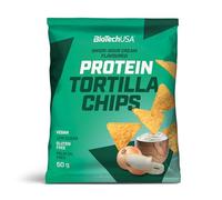 BioTechUSA Protein Tortilla Chips | Source de protéines | Protéines d'avoine et de pois | Végétalien | Sans conservateur, 3 * 50g, Crème et oignon