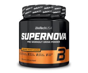 BioTechUSA Supernova | Poudre d'entraînement sans sucre | 10 ingrédients actifs | Créatine micronisée | Haute teneur en caféine | 282 g | Orange-Mangue
