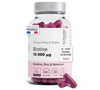 Biotine 12 000µg avec Kératine, Sélénium & Zinc - Cure de 3 Mois