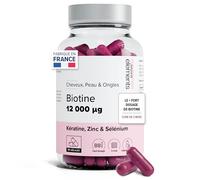 Biotine 12 000µg Haut Dosage Avec Keratine, Selenium & Zinc - Pousse Cheveux, Peau & Ongles - Cure 3 Mois - 90 Gélules Végétales - Beyond Elements