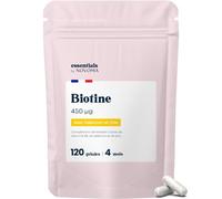 Biotine 450 µg + Sélénium et Zinc, 120 Gélules Végétales - 4 Mois | Complément Alimentaire Vitamine B8 - Fabriqué en France - Essentials by Novoma