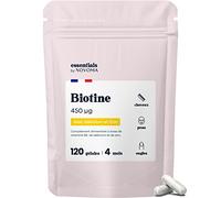 Biotine avec Sélénium et Zinc, Accélère la Pousse des Cheveux, Cure de 4 mois, 120 Gélules Végétales, Complément Alimentaire de Vitamine B8, Fabriqué en France, Essentials by Novoma