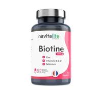 Biotine Cheveux 12.000 mcg | Favorise la Croissance et Renforce vos Cheveux, Améliore les Ongles et la Qualité de la Peau | Avec Sélénium, Zinc, Vitamines E et D | Cure de 4 Mois - 120 Capsules
