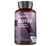 Biotine Cheveux avec Selenium, Zinc et Kératine - 400 Micro Comprimés Vegan de Biotine Zinc Selenium +1 An de Stock - Selon l'EFSA, la biotine contribue au maintien d'une chevelure normale - sans OGM