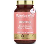 BIOTINE pousse CHEVEUX | Complément alimentaire Cheveux, Peau, Ongles | Pousse Croissance cheveux | Vitamine B8, Prêle, Roquette, Zinc, Sélénium | VÉGAN | 1 gélule/jour | Made in France | Beauty&Wild