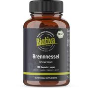 Biotiva Capsules d'ortie bio 150 capsules - 450mg par capsule - 100% végan - Produit et contrôlé en Allemagne (DE-ÖKO-005)