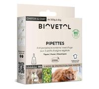 BIOVETOL - Pipettes Antiparasitaires Chat - Antiparasitaire Bio Certifié Ecocert - Anti-puces, Anti-Tiques - Chat et Chaton (6 pipettes)