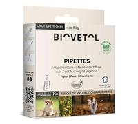 BIOVETOL - Pipettes Antiparasitaires Chien - Antiparasitaire Bio Certifié Ecocert - Anti-puces, Anti-Tiques (pour Chiot/Petit Chien (- de 15 kgs), 6 pipettes)