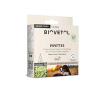 BIOVETOL - Pipettes Anti Puces, Anti-Tiques et Anti moustiques -Bio Certifié Ecocert - Repousse Pendant 4 Semaines - pour Grand Chien +30 kg - Conçu et Fabriqué en France - 6 Pipettes