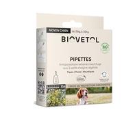 BIOVETOL - Pipettes Anti Puces, Anti-Tiques et Anti moustiques -Bio Certifié Ecocert - Repousse Pendant 4 Semaines - pour Moyen Chien 15 à 30 kg - Conçu et Fabriqué en France - 6 Pipettes