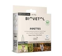 BIOVETOL - Pipettes Anti Puces, Anti-Tiques et Anti moustiques -Bio Certifié Ecocert - Repousse Pendant 4 Semaines - pour Petit Chien - de15 kg - Conçu et Fabriqué en France - 6 Pipettes