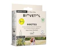 BIOVETOL - Pipettes Anti Puces, Anti-Tiques et Anti moustiques -Bio Certifié Ecocert - Repousse Pendant 4 Semaines - pour Moyen Chien 15 à 30 kg - Conçu et Fabriqué en France - 3+1 Offerte Pipettes