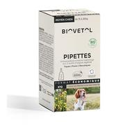 BIOVETOL - Pipettes Anti Puces, Anti-Tiques et Anti moustiques -Bio Certifié Ecocert - Repousse Pendant 4 Semaines - pour Moyen Chien 15 à 30 kg - Conçu et Fabriqué en France - 12 Pipettes