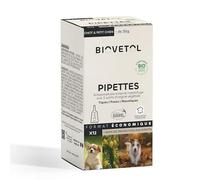 BIOVETOL - Pipettes Anti Puces, Anti-Tiques et Anti moustiques -Bio Certifié Ecocert - Repousse Pendant 4 Semaines - pour Petit Chien - de15 kg - Conçu et Fabriqué en France - 12 Pipettes