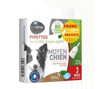 BIOVETOL - Pipettes Antiparasitaires Chien - Antiparasitaire Bio Certifié Ecocert - Anti-puces, Anti-Tiques (pour Moyen Chien (de 15 à 30 kgs), 3 pipettes + 1 Offerte)