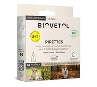 BIOVETOL - Pipettes Antiparasitaires Chien - Antiparasitaire Bio Certifié Ecocert - Anti-puces, Anti-Tiques (pour Chiot/Petit Chien (- de 15 kgs), 3 pipettes + 1 Offerte)