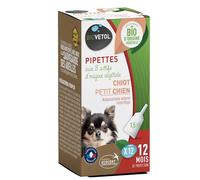 BIOVETOL - Pipettes Antiparasitaires Chien - Antiparasitaire Bio Certifié Ecocert - Anti-puces, Anti-Tiques (pour Chiot/Petit Chien (- de 15 kgs), 12 pipettes)