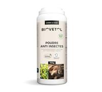 Biovetol - Poudre répulsive antiparasitaire pour Chien &Chat - Bio Certifié Ecocert - Anti-puces, Anti-Tiques, Anti moustiques - sans rinçage- Conçu et Fabriqué en France - 100g