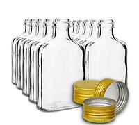 Biowin Lot de 10 flasques de Poche de 200 ML avec Bouchon à Visser doré pour vin, Whisky ou spiritueux