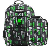 Bioworld Ensemble sac à dos et boîte à déjeuner de 40,6 cm pour l'école et les voyages, Minecraft Creepers Noir, 16 inches