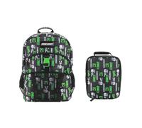 Bioworld Ensemble sac à dos et boîte à déjeuner de 40,6 cm pour l'école et les voyages, Minecraft Creepers Noir, 16 inches