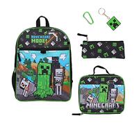 Bioworld Minecraft Ensemble de 5 pièces : sac à dos, boîte à déjeuner, étui utilitaire, porte-clés en caoutchouc et mousqueton, multicolore, taille unique, moderne