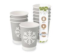 BIOZOYG 100 gobelets de 300 ml à double paroi 'Flocons de neige' d'hiver pour café à emporter biodégradables à usage unique. Gobelets à double paroi en carton blanchi sans chlore pour le auv vin chaud