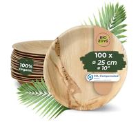 BIOZOYG 100x assiettes en feuille de palmier Ø 25 cm - Assiettes jetables compostables et naturelles - Vaisselle de fête ronde
