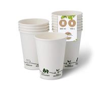 BIOZOYG 100x gobelets jetables 300 ml / 12 oz, Ø 90 mm blanc avec motif environnemental - gobelet carton sans plastique et en matériaux durables - gobelet cafe