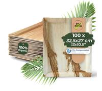BIOZOYG 100x plateau jetable en feuille de palmier 32,5 x 27 cm - plateau de vaisselle, assiette compostable - vaisselle de fête