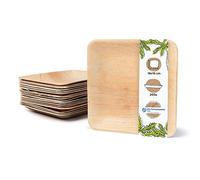 BIOZOYG 200x assiettes en feuille de palmier 23 x 23 cm - Assiettes jetables compostables et naturelles - Vaisselle de fête carrée