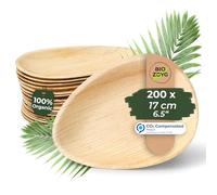 BIOZOYG 200x Assiettes en Feuilles de Palmier 26 cm - Assiettes Jetables en Forme de Goutte pour Garden Party - Vaisselle Jetable Durable pour Fête