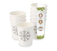 BIOZOYG 25 gobelets de 200 ml à double paroi 'Flocons de neige' d'hiver pour café à emporter biodégradables à usage unique. Gobelets à double paroi en carton blanchi sans chlore pour le auv vin chaud